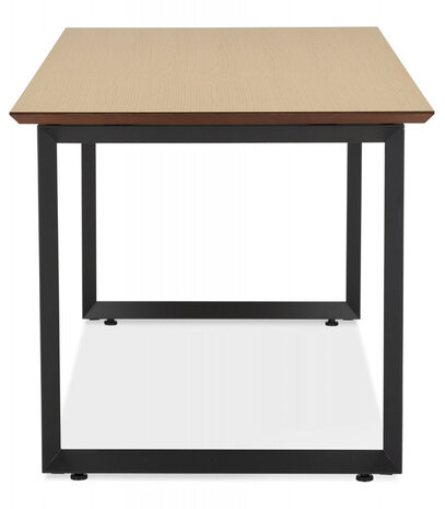 Grote rechte directiebureau 'GIMINI' van natuurkleurig afgewerkte hout en zwart metaal - 180x90 cm