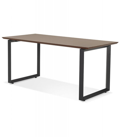 Grote rechte directiebureau 'GIMINI' met notenhouten afwerking en zwart metaal - 180x90 cm