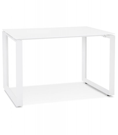 Kleine rechte design bureautafel 'BAKUS' van wit glas en metaal - 120x60 cm