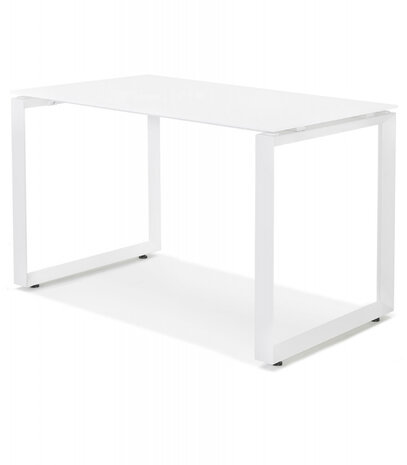 Kleine rechte design bureautafel 'BAKUS' van wit glas en metaal - 120x60 cm