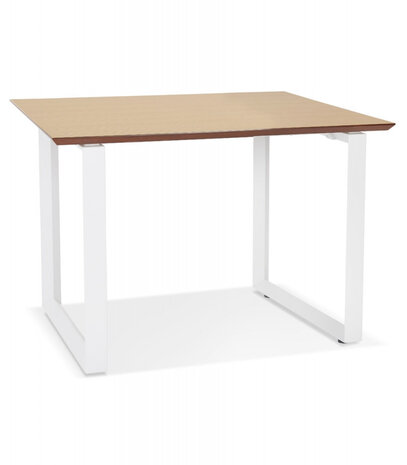 Rechte directiebureau 'GIMINI' van natuurkleurig afgewerkte hout en wit metaal - 130x70 cm