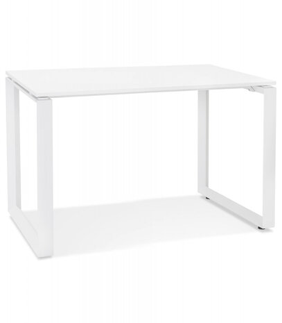 Kleine rechte design bureautafel 'BAKUS' van wit hout en metaal - 120x60 cm