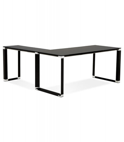 Groot hoekbureau van zwart glas 'XLINE' (hoek naar keuze) - 200 cm