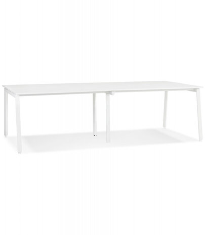 Dubbele rechte design bureau 'AMADEUS' van hout en wit metaal - 280x140 cm