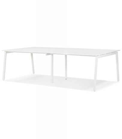 Dubbele rechte design bureau 'AMADEUS' van hout en wit metaal - 280x140 cm