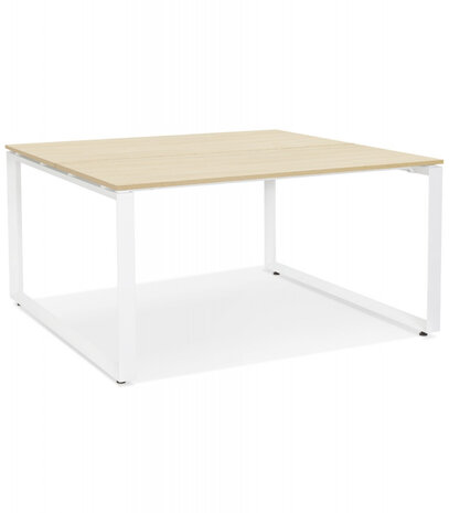 Vergadertafel / bench-bureau 'BAKUS SQUARE' in hout met natuurlijke afwerking en wit metaal - 160x160 cm