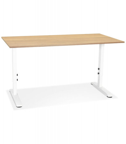 In hoogte verstelbare bureau 'OSMOSE' van natuurlijk afgewerkt hout en wit metaal - 160x80 cm