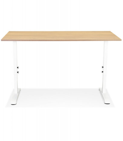 In hoogte verstelbare bureau 'OSMOSE' van natuurlijk afgewerkt hout en wit metaal - 160x80 cm