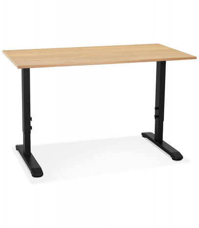 In hoogte verstelbare bureau 'OSMOSE' van natuurlijk afgewerkt hout en zwart metaal - 140x70 cm