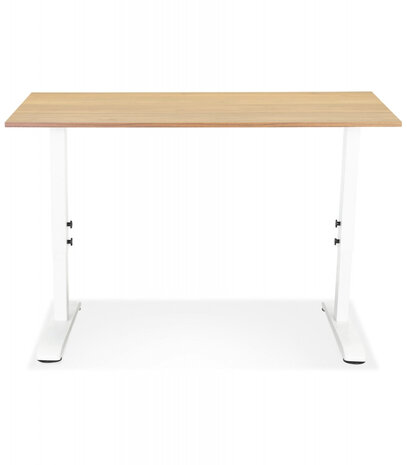 In hoogte verstelbare bureau 'OSMOSE' van natuurlijk afgewerkt hout en wit metaal - 140x70 cm