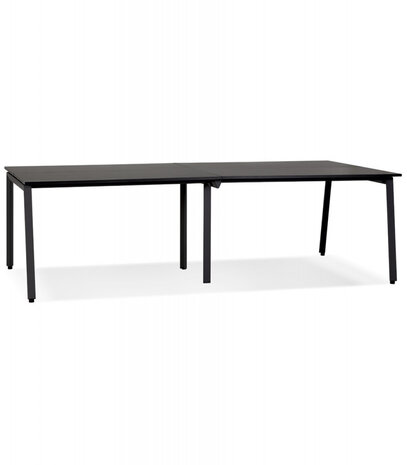 Dubbele rechte design bureau 'AMADEUS' van hout en zwart metaal - 280x140 cm