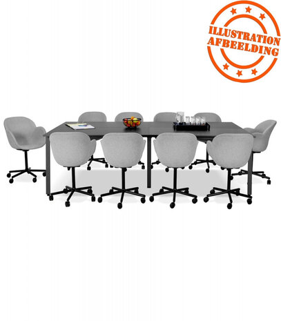 Dubbele rechte design bureau 'AMADEUS' van hout en zwart metaal - 280x140 cm