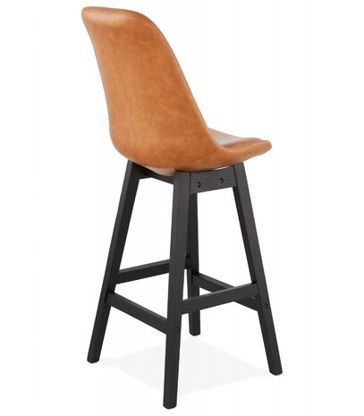 Halfhoge kruk 'ELENA MINI' bruin in synthetisch materiaal en voet van zwart hout