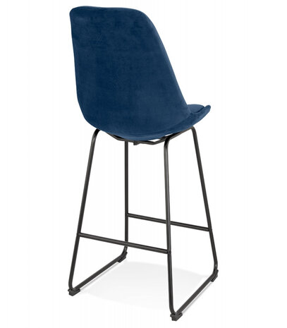 Halfhoge kruk 'BULLY MINI' van blauwe velours met zwarte metalen poten
